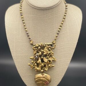 Pal Kepenyes Brutalist Bronze Necklace With Kinetic Pendant